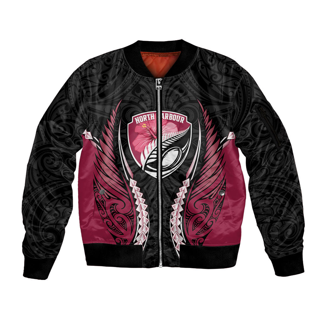 North Harbour 2026 Rugby Custom Sleeve Zip Bomber Jacket NZ Maori Silver Fern
