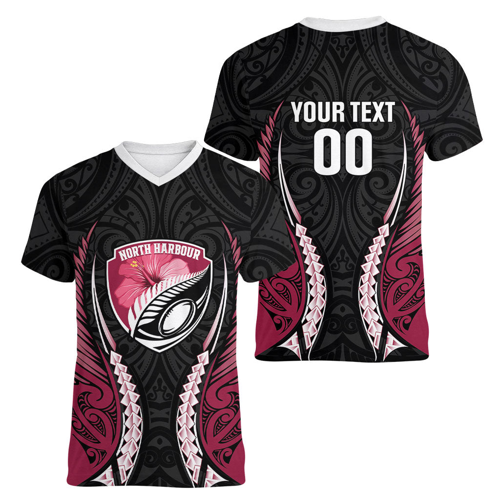 North Harbour 2026 Rugby Custom Women V-Neck T-Shirt NZ Maori Silver Fern