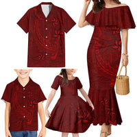 Oxblood Polynesia Family Matching Mermaid Dress and Hawaiian Shirt Hawaiian Tribal Hammerhead Shark Tattoo