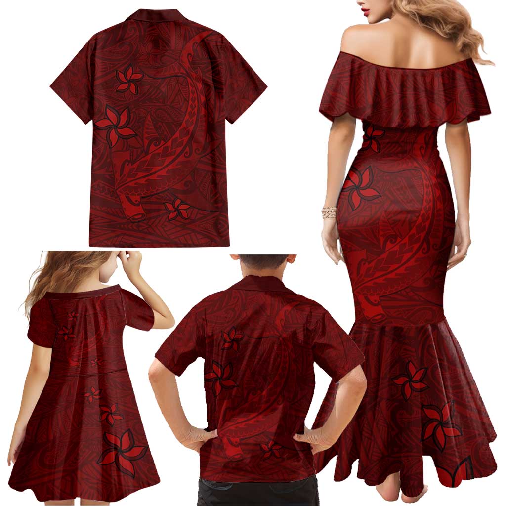 Oxblood Polynesia Family Matching Mermaid Dress and Hawaiian Shirt Hawaiian Tribal Hammerhead Shark Tattoo