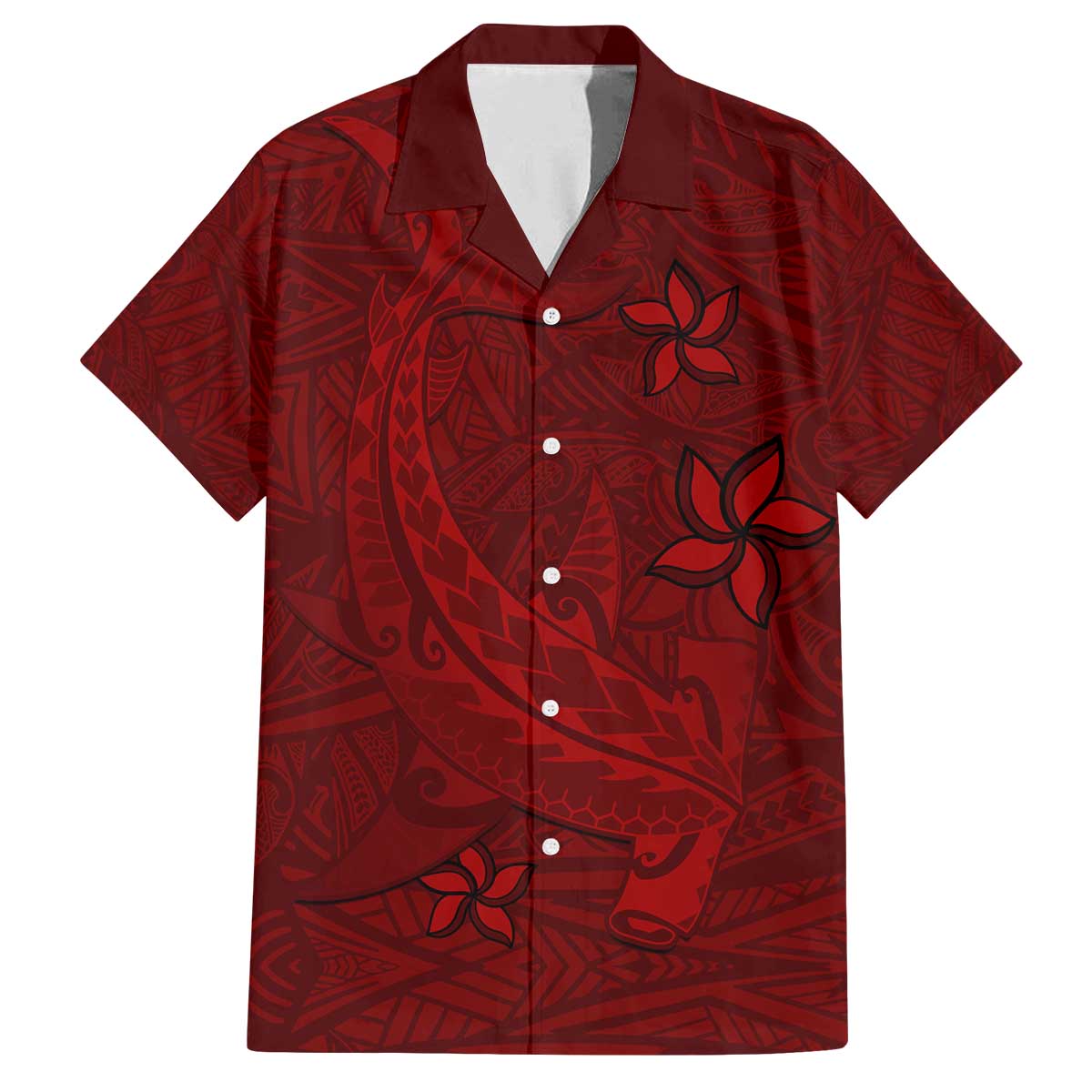 Oxblood Polynesia Family Matching Off The Shoulder Long Sleeve Dress and Hawaiian Shirt Hawaiian Tribal Hammerhead Shark Tattoo
