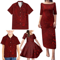 Oxblood Polynesia Family Matching Puletasi and Hawaiian Shirt Hawaiian Tribal Hammerhead Shark Tattoo