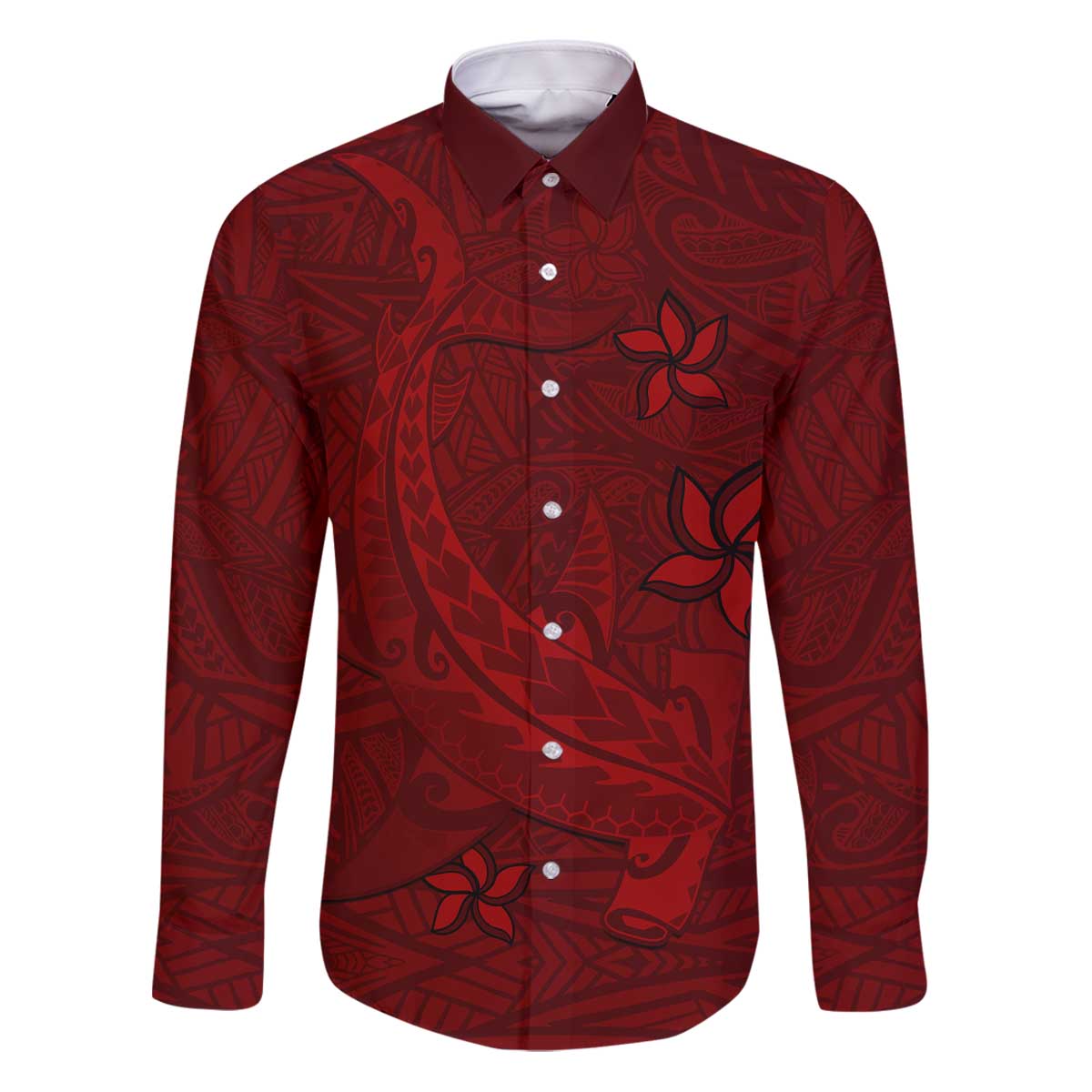 Oxblood Polynesia Family Matching Puletasi and Hawaiian Shirt Hawaiian Tribal Hammerhead Shark Tattoo