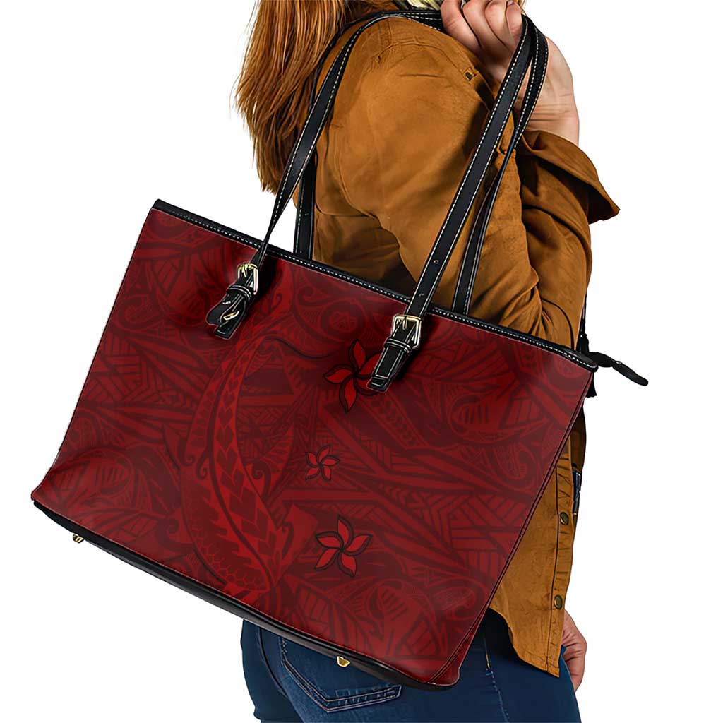 Oxblood Polynesia Leather Tote Bag Hawaiian Tribal Hammerhead Shark Tattoo