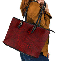 Oxblood Polynesia Leather Tote Bag Hawaiian Tribal Hammerhead Shark Tattoo