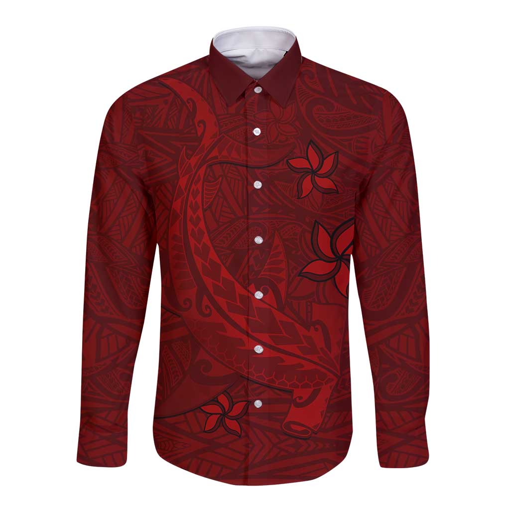 Oxblood Polynesia Long Sleeve Button Shirt Hawaiian Tribal Hammerhead Shark Tattoo LT14 Unisex Oxblood - Polynesian Pride