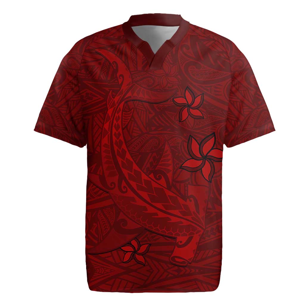 Oxblood Polynesia Rugby Jersey Hawaiian Tribal Hammerhead Shark Tattoo