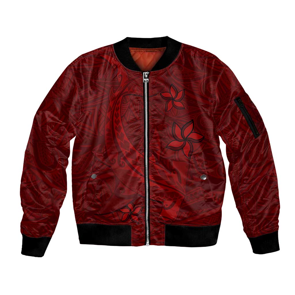 Oxblood Polynesia Sleeve Zip Bomber Jacket Hawaiian Tribal Hammerhead Shark Tattoo
