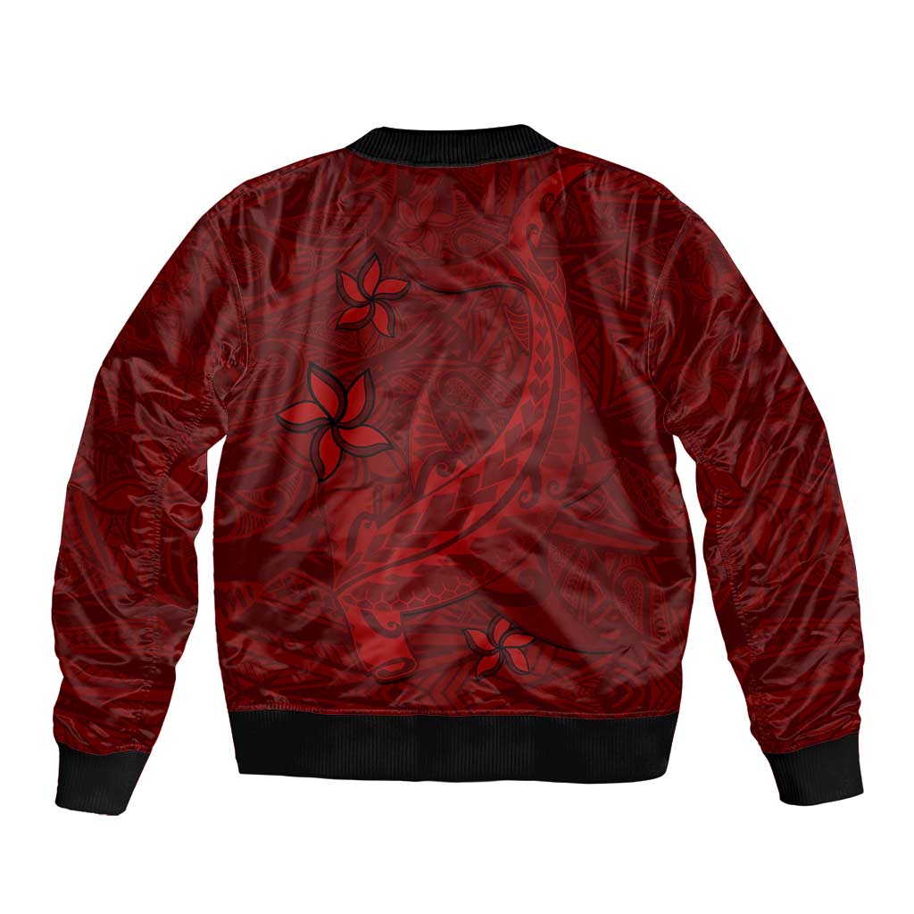 Oxblood Polynesia Sleeve Zip Bomber Jacket Hawaiian Tribal Hammerhead Shark Tattoo