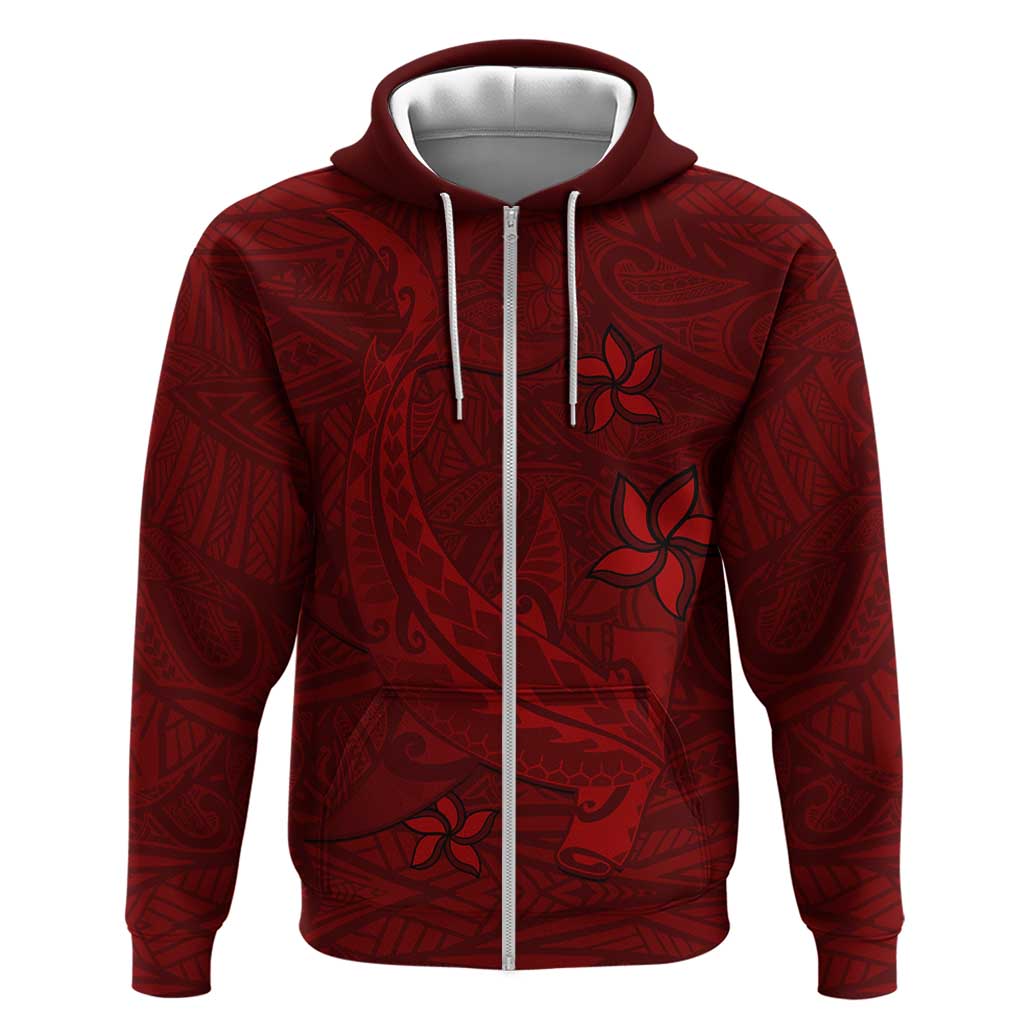 Oxblood Polynesia Zip Hoodie Hawaiian Tribal Hammerhead Shark Tattoo