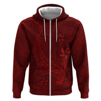 Oxblood Polynesia Zip Hoodie Hawaiian Tribal Hammerhead Shark Tattoo