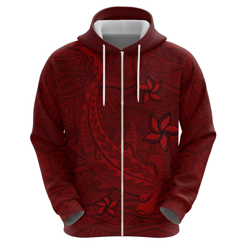Oxblood Polynesia Zip Hoodie Hawaiian Tribal Hammerhead Shark Tattoo