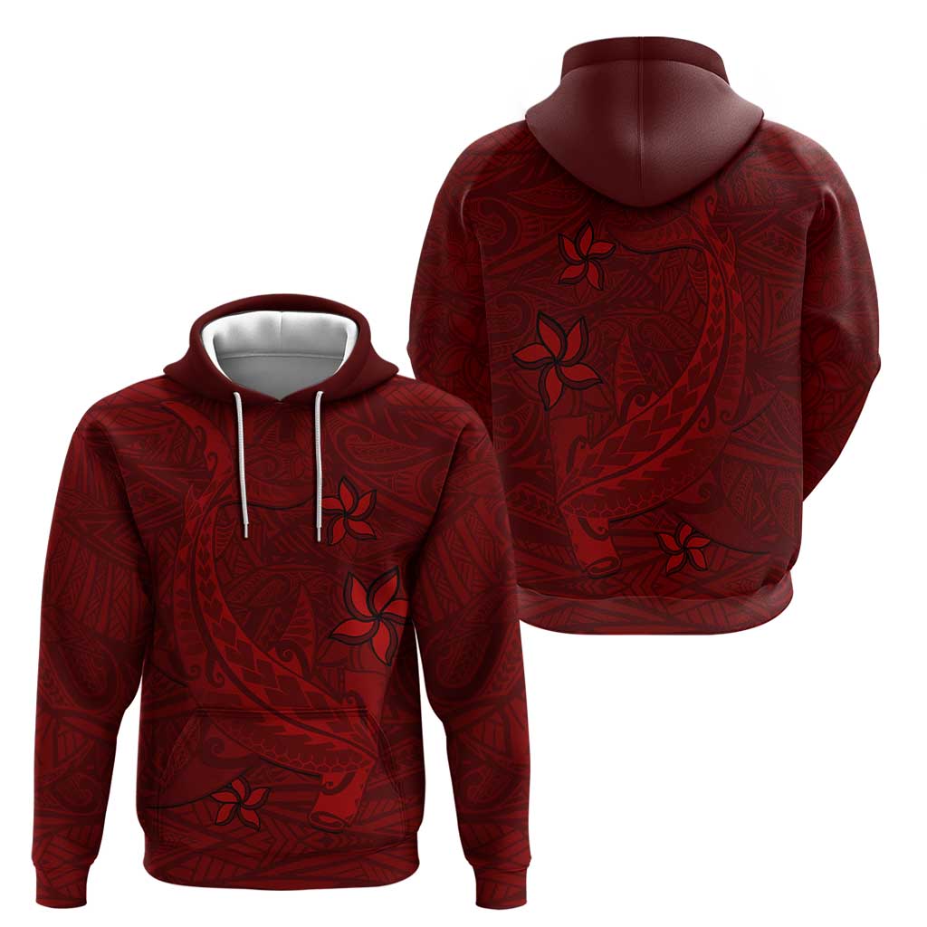 Oxblood Polynesia Zip Hoodie Hawaiian Tribal Hammerhead Shark Tattoo