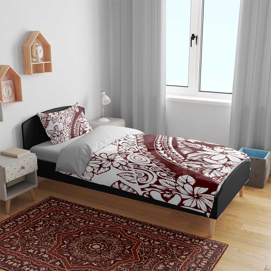 Polynesian Tropical Flowers Oxblood Color Bedding Set