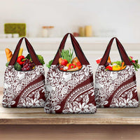 Polynesian Tropical Flowers Oxblood Color Grocery Bag