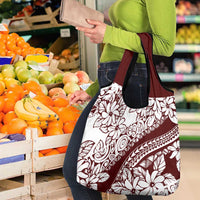 Polynesian Tropical Flowers Oxblood Color Grocery Bag