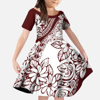 Polynesian Tropical Flowers Oxblood Color Kid Short Sleeve Dress LT14 KID Oxblood - Polynesian Pride