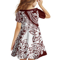 Polynesian Tropical Flowers Oxblood Color Kid Short Sleeve Dress LT14 - Polynesian Pride