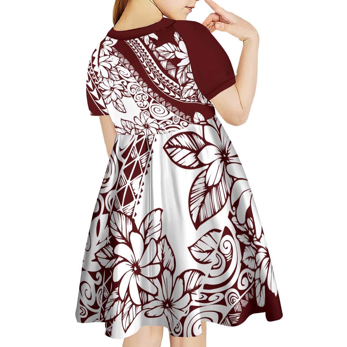 Polynesian Tropical Flowers Oxblood Color Kid Short Sleeve Dress LT14 - Polynesian Pride