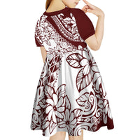 Polynesian Tropical Flowers Oxblood Color Kid Short Sleeve Dress LT14 - Polynesian Pride