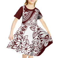 Polynesian Tropical Flowers Oxblood Color Kid Short Sleeve Dress LT14 - Polynesian Pride