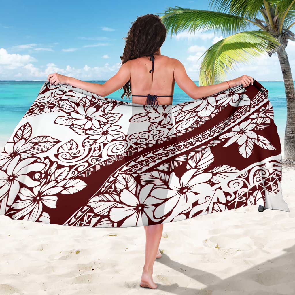 Polynesian Tropical Flowers Oxblood Color Sarong