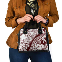 Polynesian Tropical Flowers Oxblood Color Shoulder Handbag