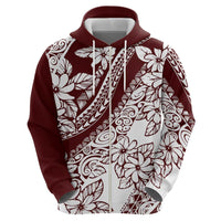 Polynesian Tropical Flowers Oxblood Color Zip Hoodie