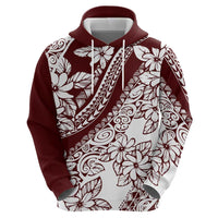 Polynesian Tropical Flowers Oxblood Color Zip Hoodie