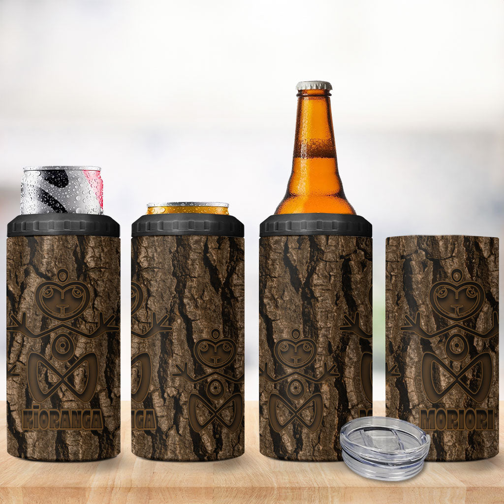 Kioranga Moriori New Zealand 4 in 1 Can Cooler Tumbler Kopi Rakau Carving Art LT14 - Polynesian Pride