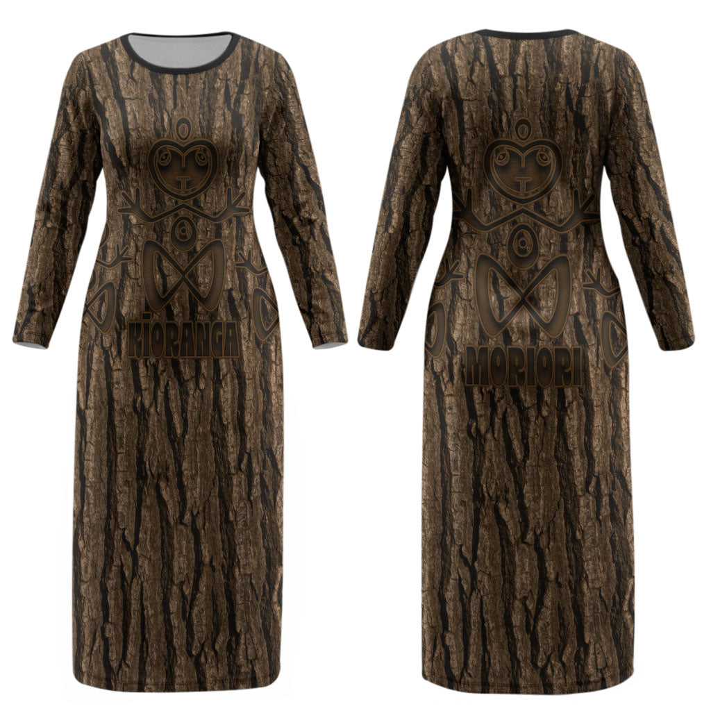 Kioranga Moriori New Zealand Couples Matching Long Sleeve Bodycon Dress and Hawaiian Shirt Kopi Rakau Carving Art LT14 - Polynesian Pride