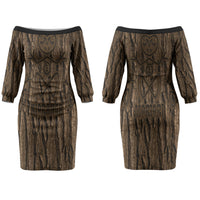 Kioranga Moriori New Zealand Couples Matching Off The Shoulder Long Sleeve Dress and Hawaiian Shirt Kopi Rakau Carving Art LT14 - Polynesian Pride