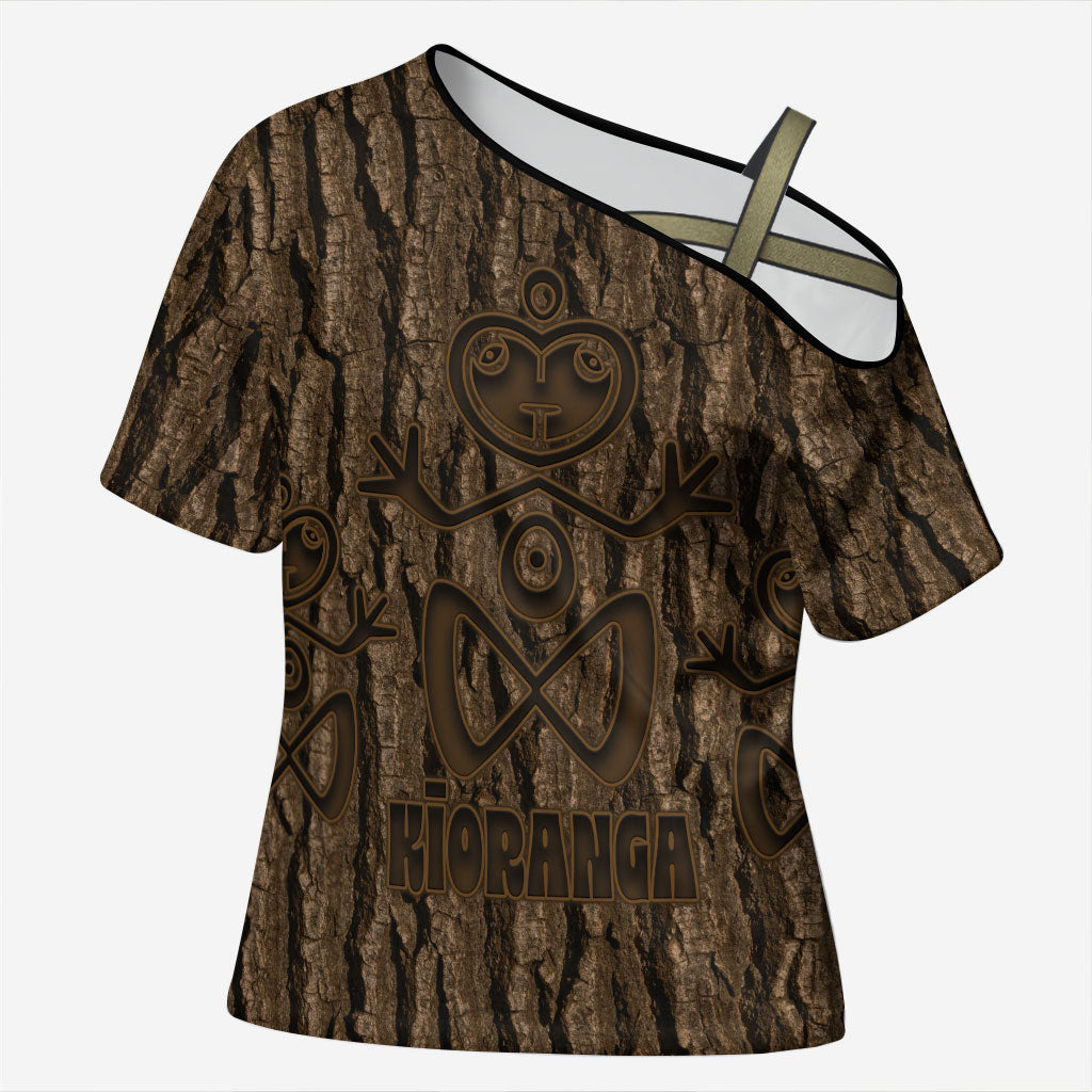 Kioranga Moriori New Zealand Cross Shoulder Shirt Kopi Rakau Carving Art LT14 Female Brown - Polynesian Pride
