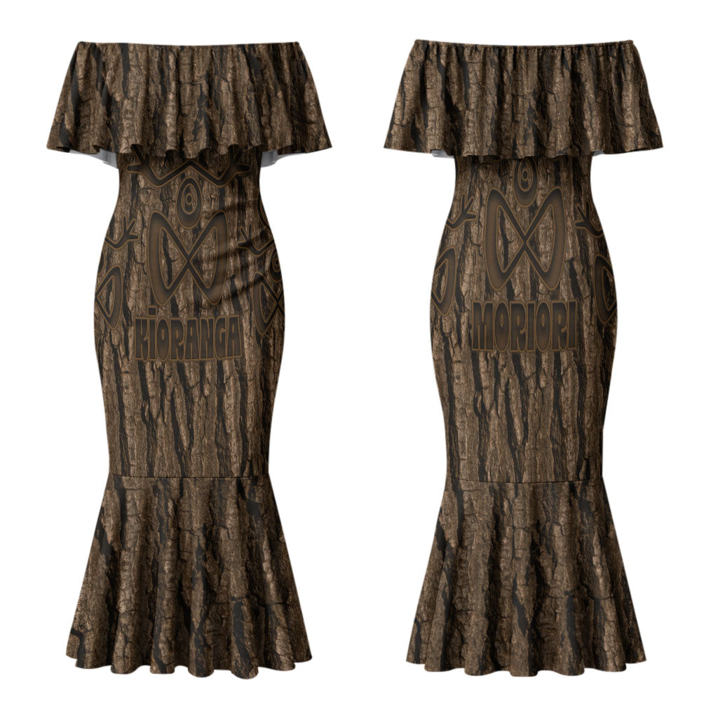Kioranga Moriori New Zealand Family Matching Mermaid Dress and Hawaiian Shirt Kopi Rakau Carving Art LT14 Mom's Dress Brown - Polynesian Pride