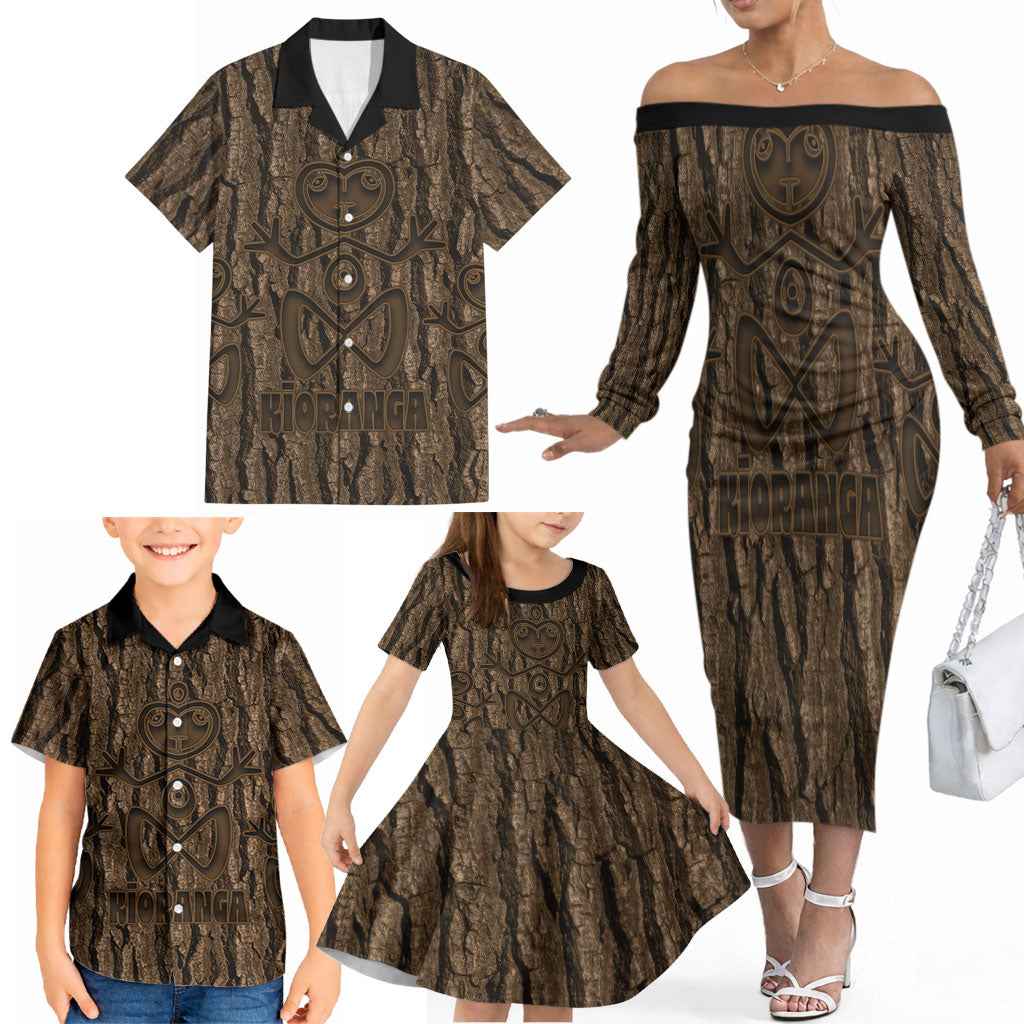 Kioranga Moriori New Zealand Family Matching Off The Shoulder Long Sleeve Dress and Hawaiian Shirt Kopi Rakau Carving Art LT14 - Polynesian Pride