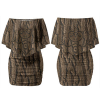 Kioranga Moriori New Zealand Family Matching Off Shoulder Short Dress and Hawaiian Shirt Kopi Rakau Carving Art LT14 Mom's Dress Brown - Polynesian Pride