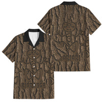 Kioranga Moriori New Zealand Family Matching Puletasi and Hawaiian Shirt Kopi Rakau Carving Art LT14 Dad's Shirt - Short Sleeve Brown - Polynesian Pride