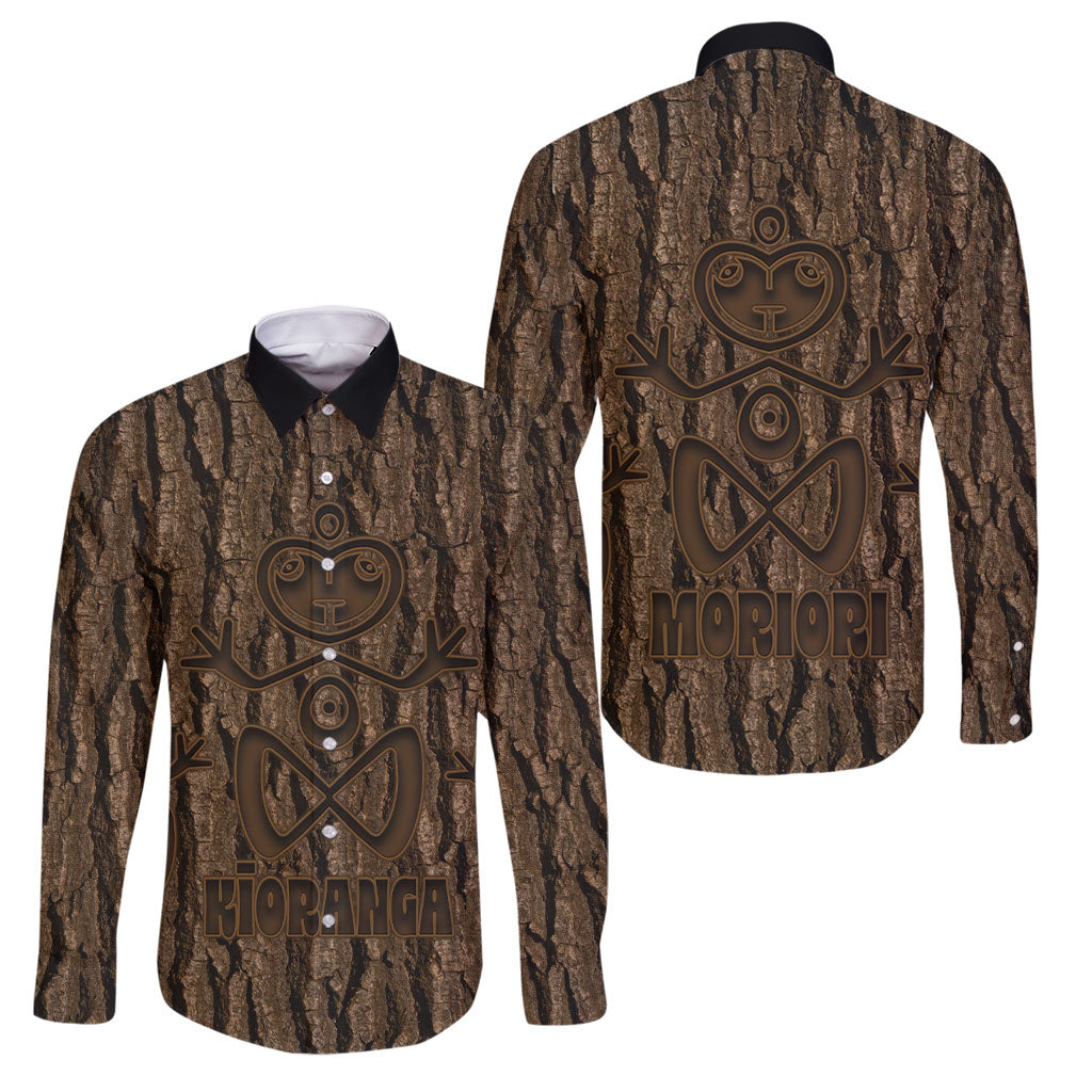 Kioranga Moriori New Zealand Family Matching Puletasi and Hawaiian Shirt Kopi Rakau Carving Art LT14 Dad's Shirt - Long Sleeve Brown - Polynesian Pride