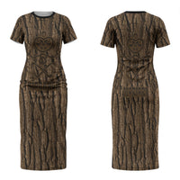 Kioranga Moriori New Zealand Family Matching Short Sleeve Bodycon Dress and Hawaiian Shirt Kopi Rakau Carving Art LT14 Mom's Dress Brown - Polynesian Pride