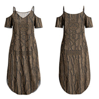 Kioranga Moriori New Zealand Family Matching Summer Maxi Dress and Hawaiian Shirt Kopi Rakau Carving Art LT14 Mom's Dress Brown - Polynesian Pride