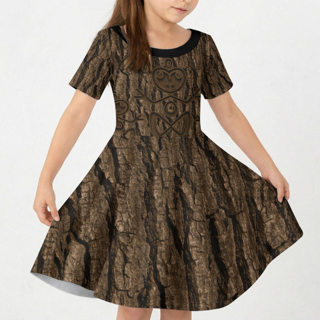 Kioranga Moriori New Zealand Kid Short Sleeve Dress Kopi Rakau Carving Art LT14 KID Brown - Polynesian Pride