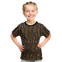Kioranga Moriori New Zealand Kid T Shirt Kopi Rakau Carving Art LT14 Brown - Polynesian Pride