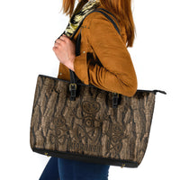 Kioranga Moriori New Zealand Leather Tote Bag Kopi Rakau Carving Art LT14 Brown - Polynesian Pride