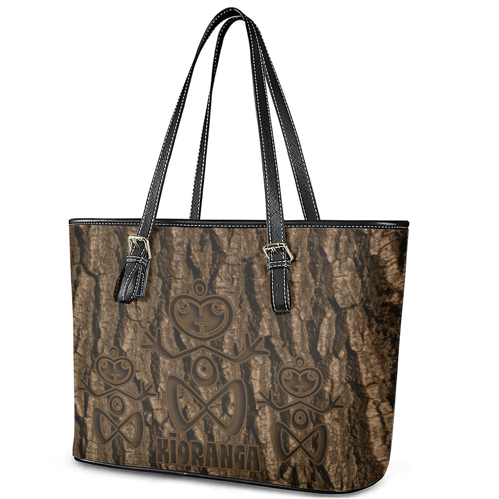Kioranga Moriori New Zealand Leather Tote Bag Kopi Rakau Carving Art LT14 - Polynesian Pride