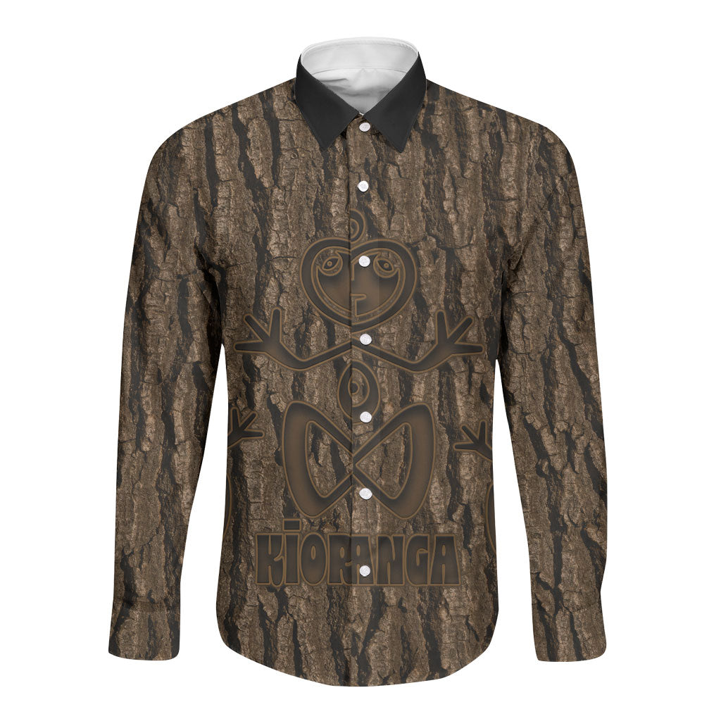 Kioranga Moriori New Zealand Long Sleeve Button Shirt Kopi Rakau Carving Art LT14 Unisex Brown - Polynesian Pride