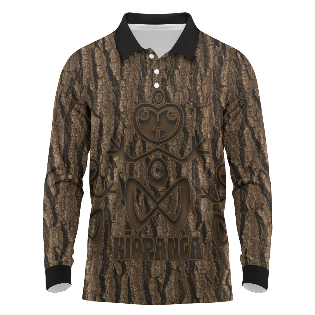 Kioranga Moriori New Zealand Long Sleeve Polo Shirt Kopi Rakau Carving Art LT14 Brown - Polynesian Pride