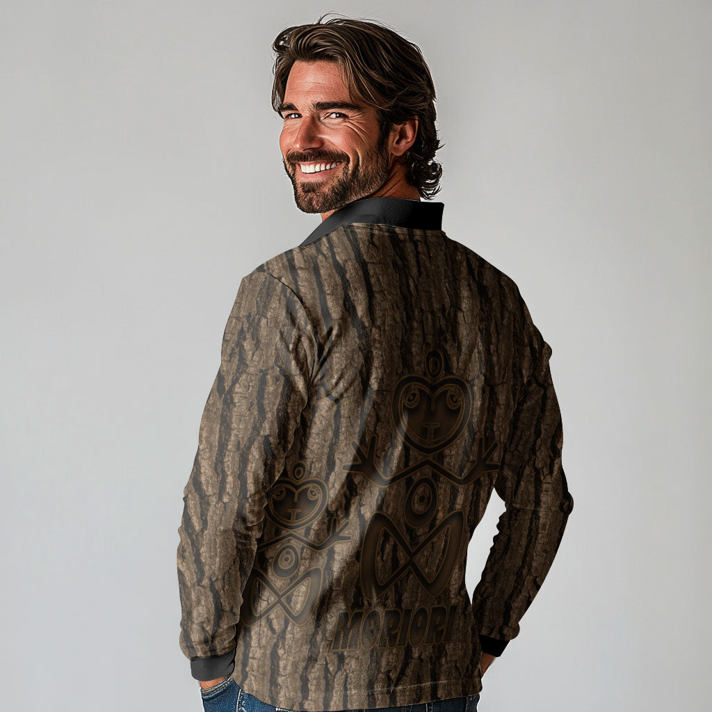 Kioranga Moriori New Zealand Long Sleeve Polo Shirt Kopi Rakau Carving Art LT14 - Polynesian Pride