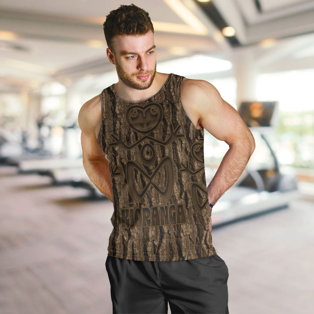 Kioranga Moriori New Zealand Men Tank Top Kopi Rakau Carving Art LT14 Brown - Polynesian Pride
