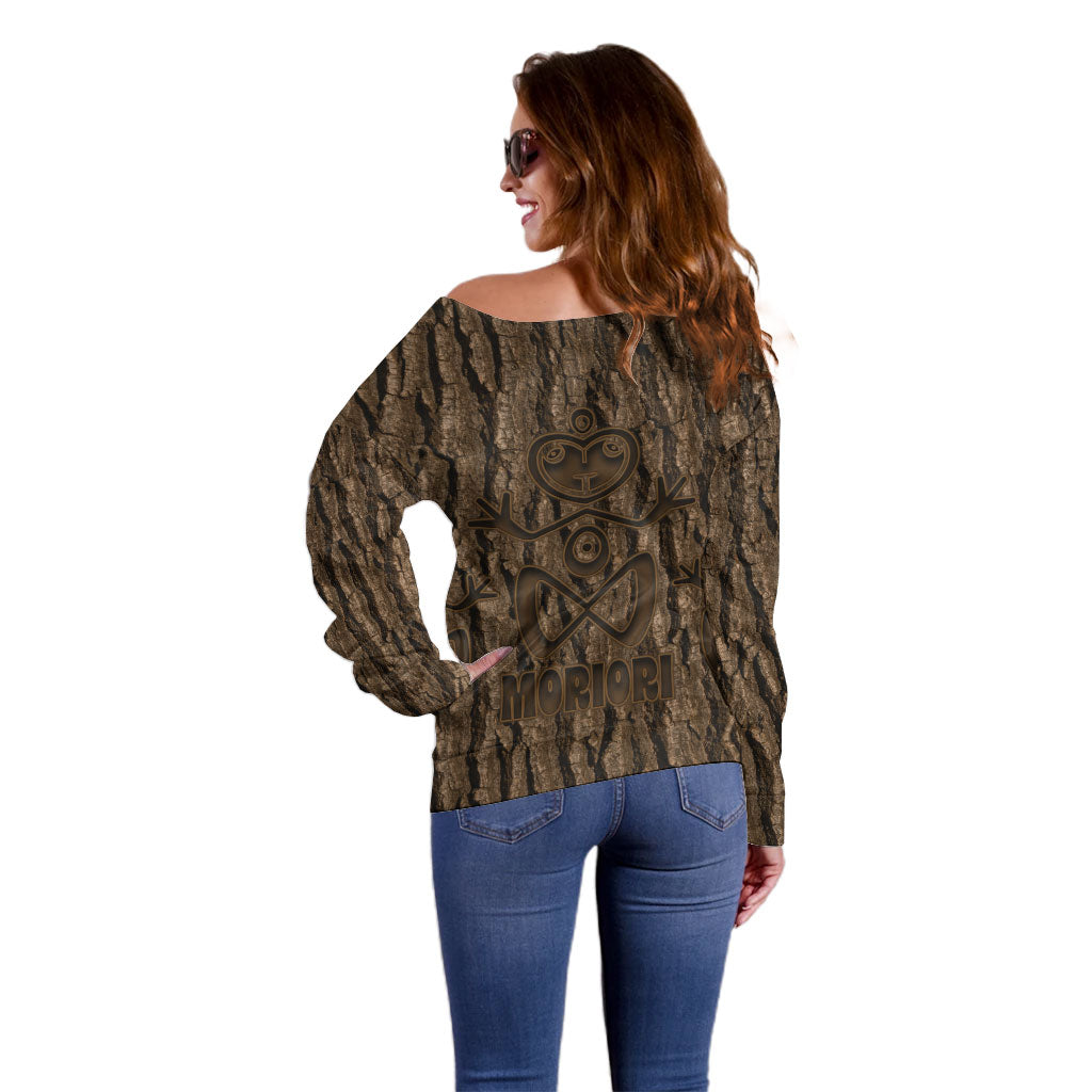 Kioranga Moriori New Zealand Off Shoulder Sweater Kopi Rakau Carving Art LT14 - Polynesian Pride