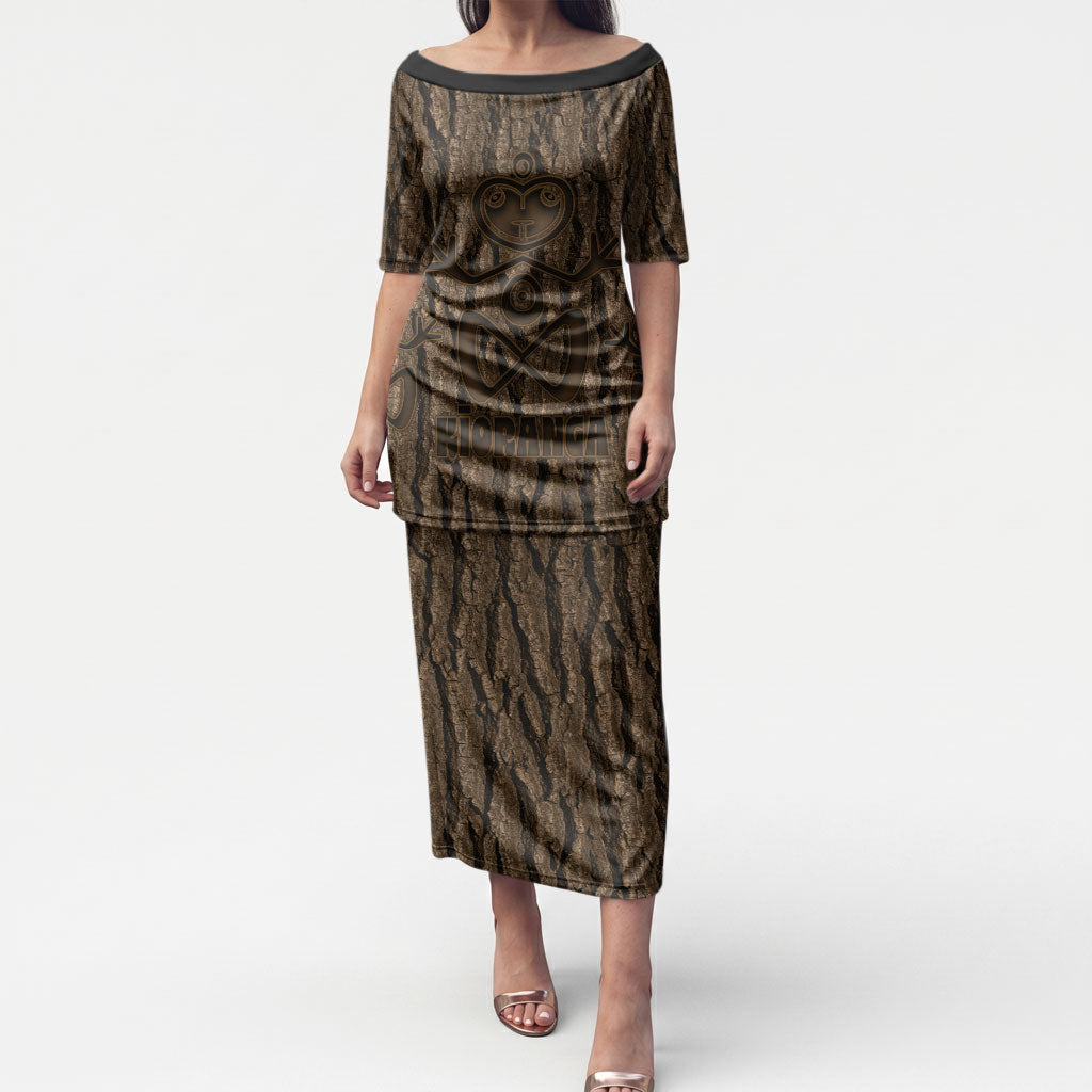 Kioranga Moriori New Zealand Puletasi Kopi Rakau Carving Art LT14 Long Dress Brown - Polynesian Pride